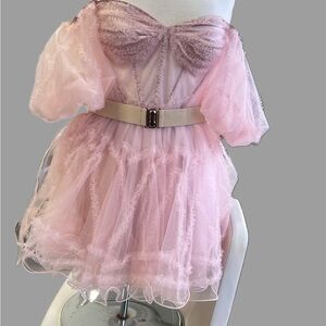 Blush Pink Ruffle Tulle Mini Dress
